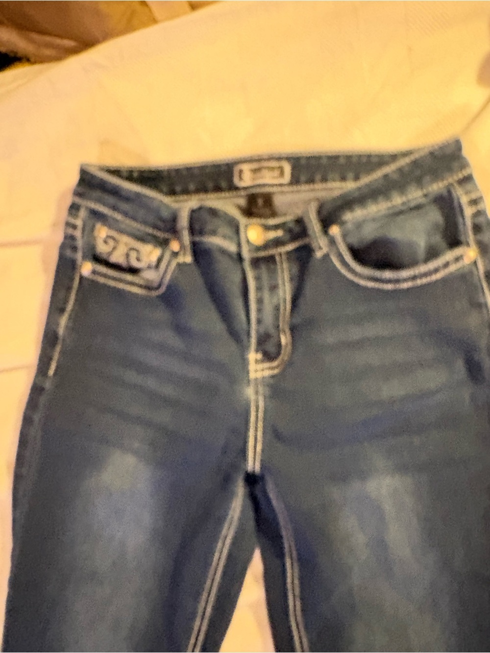 Classic Mid-Rise Women's Blue Jeans - Branded Detail Sound girl ladies jeans.